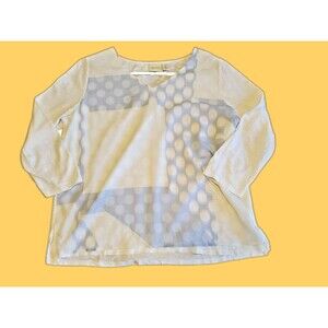 Zenergy By Chicos SZ 2 (LG) Lightweight Top Sheer Overlay Polka Dots 3/4 Sleeve